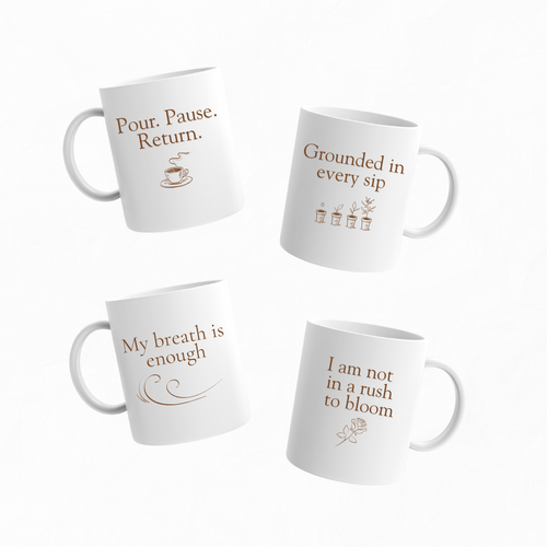 Affirmation Mug Set of 4. Pour. Sip. Soften. Save. ✨